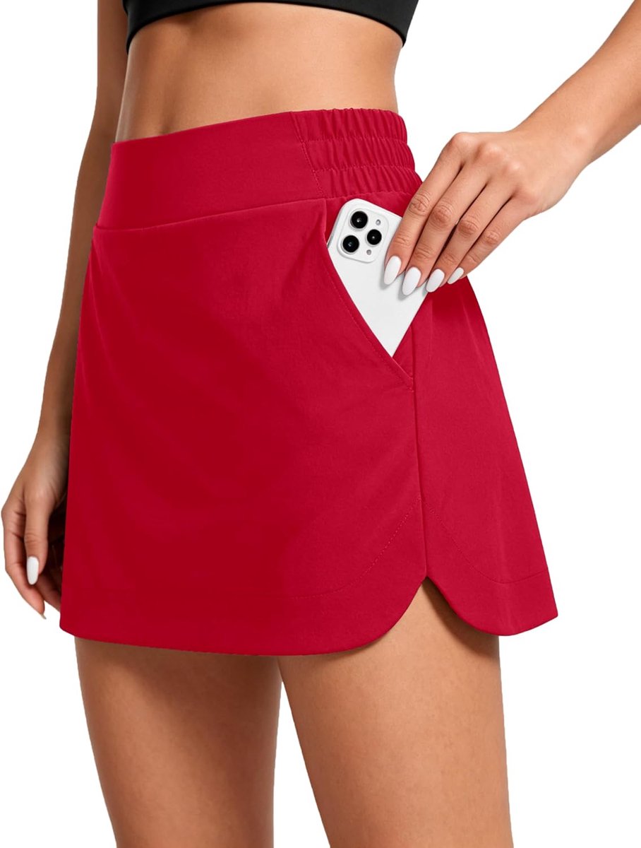 Tennisrok voor dames, hoge taille, split, broekrok, ademend, skort, sportrok, elastische tailleband, lichte A-lijn, golfrok met binnenbroek en 3 zakken