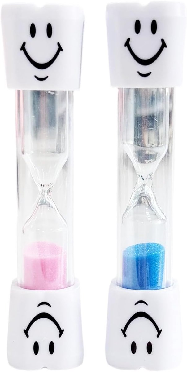 Set van 2 glimlachende zandlopers voor kinderen, speels en effectief, praktische timer voor keuken, speeltijdklok, tandhygiëeedschap voor thuis, kantoor en reizen