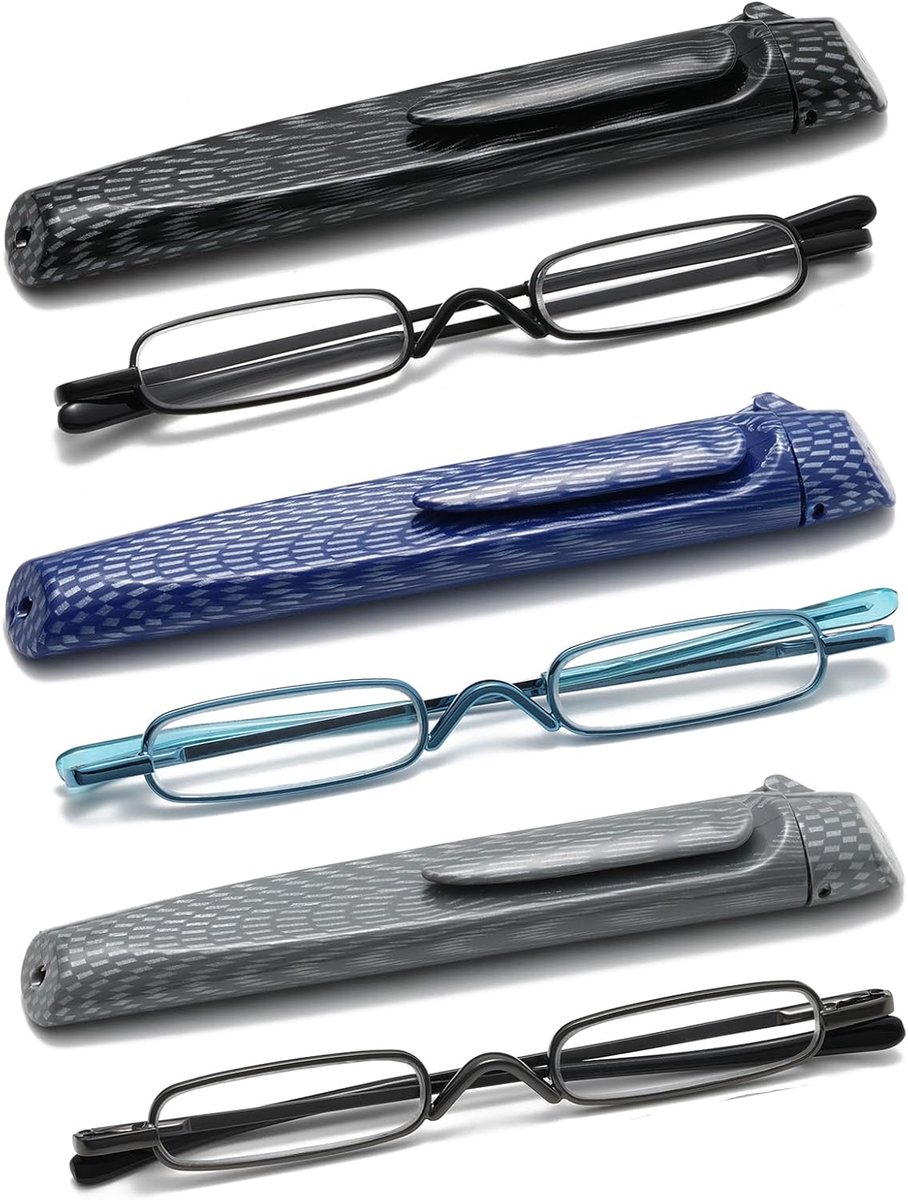 3 Pack Mini Slim Pen Leesbril - Compacte lezers met Pen Clip Case