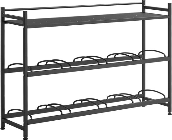 VEVOR 3-Laags Waterkanhouder, 4 Rijen, voor 8 Flessen, Waterkanrek met Opbergvak, Waterdispenserrek, Waterflessenrek, Watercontainerrek voor Keuken, Kantoor en Woonkamer, Zwart — afbeelding 2
