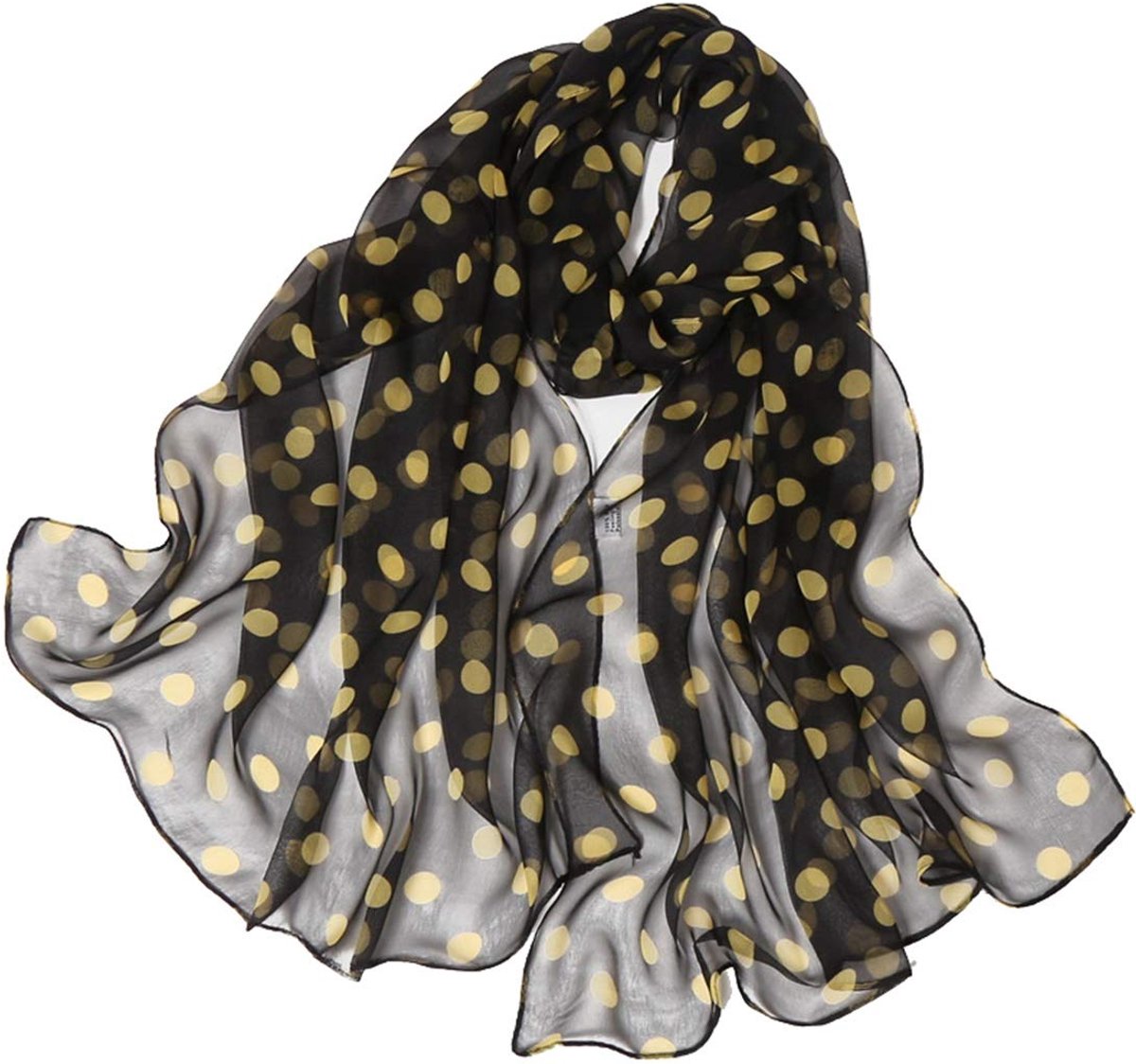 Dames Sjaals van zijde voor dames, bloemenprint, zijde, chiffon, sjaal, wrap, sjaal, sjaal, sjaal, 155 x 50 cm, Zwart geel, One Size