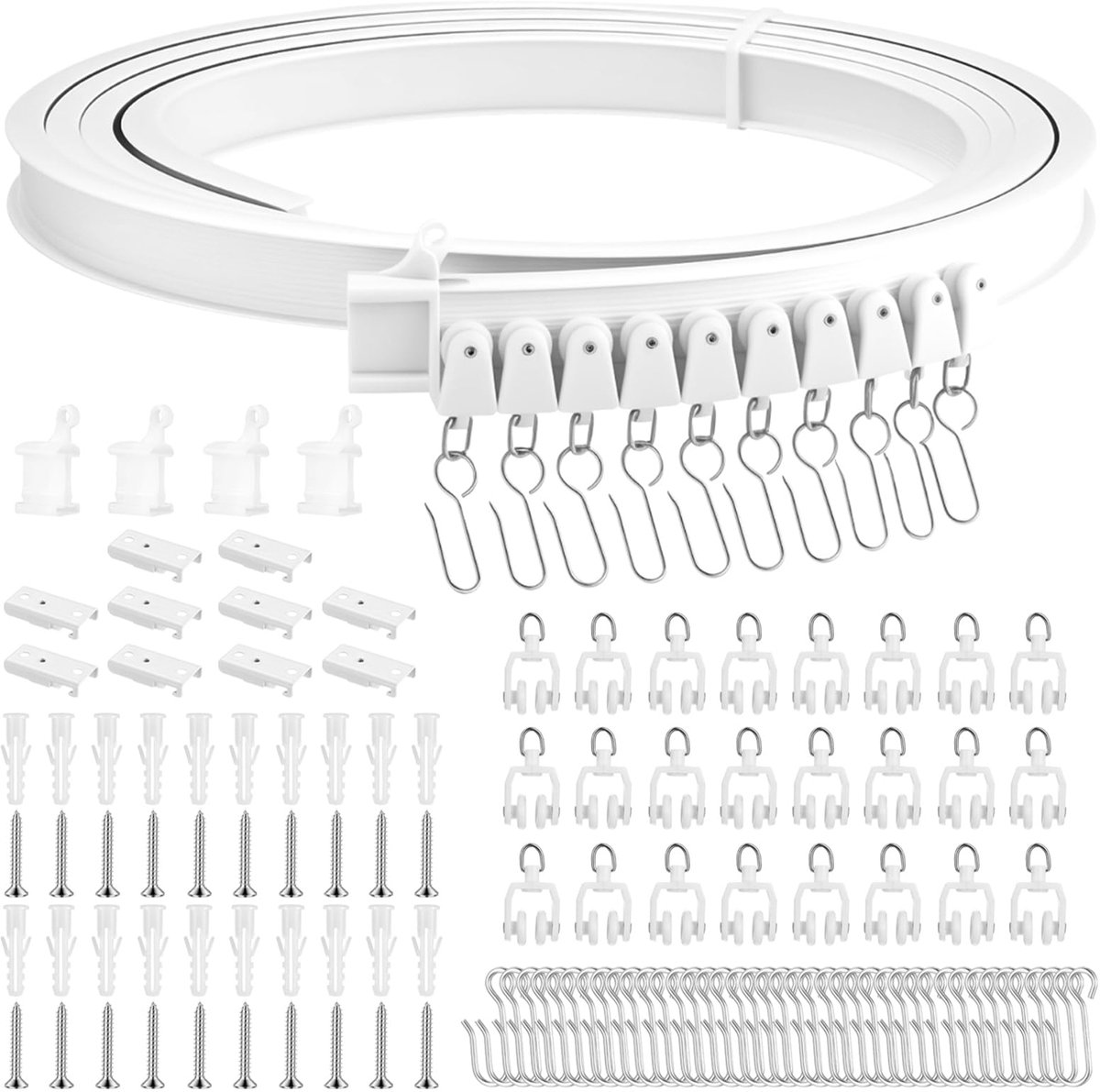 flexibele plafondrails, 3 m, gebogen gordijnrails met stille wielen, voor ruimteverdeler, ramen, gordijnen, caravans, douche (wit)