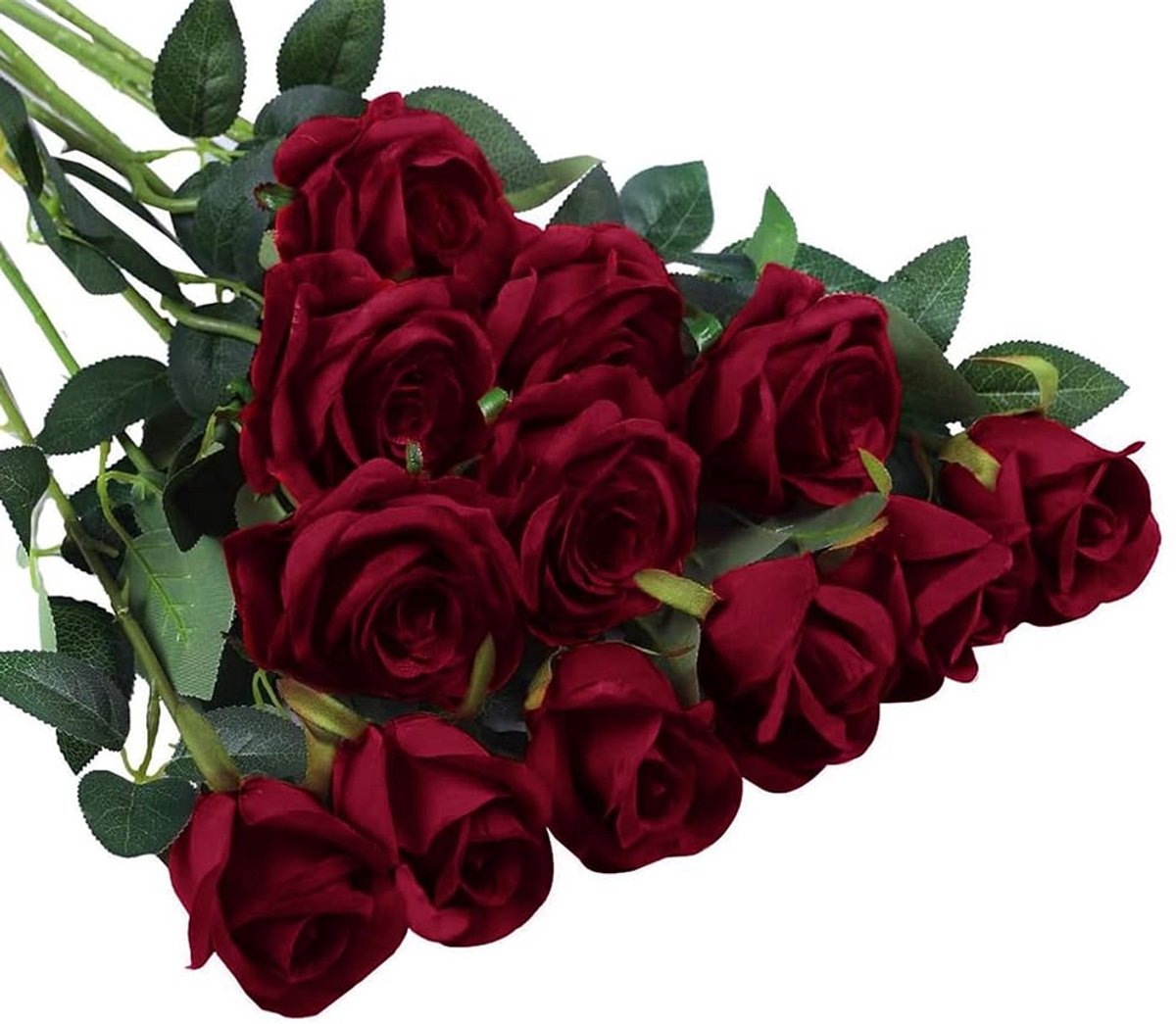 Kunstmatige rode rozen, 51 cm langgesteelde kunstrozen, kunstmatige zijden bloemen, kunstbloemen zoals echt, neprozen voor thuis, tuin en bruiloft decoratie (Bordeauxrood)