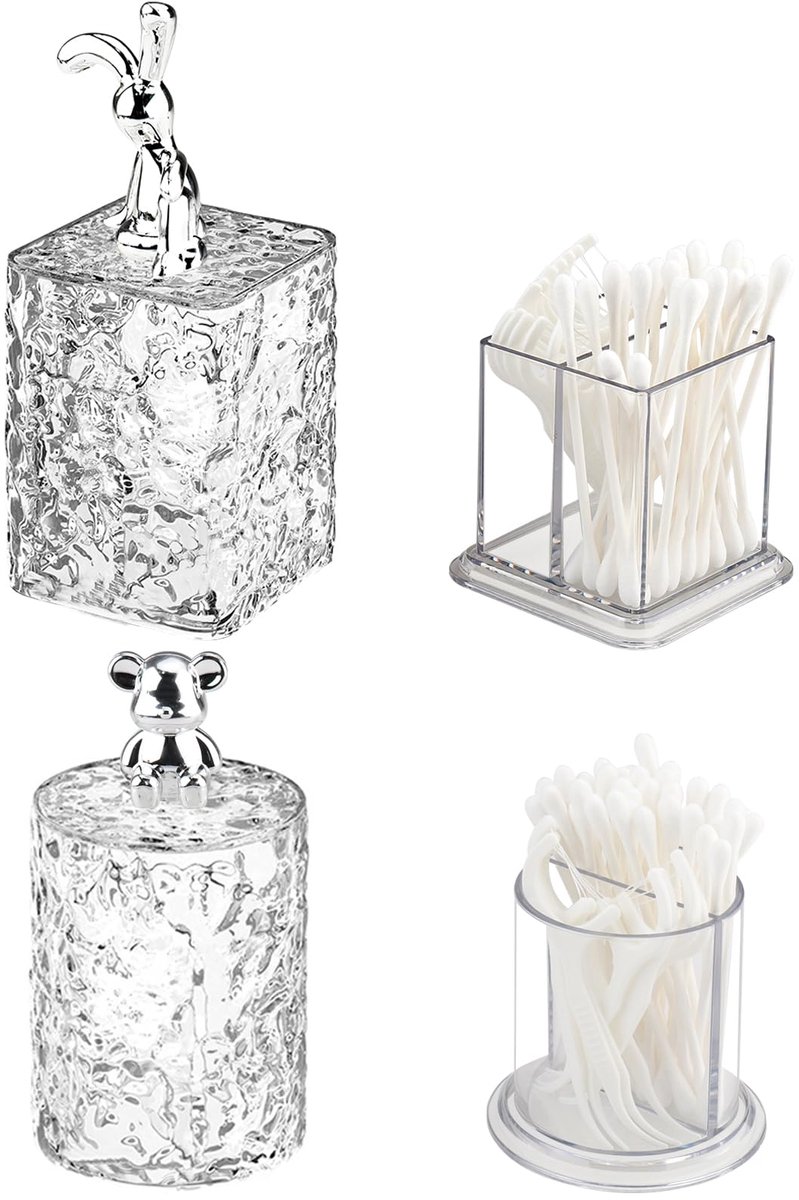 Set van 2 acryl wattenstaafjeshouders, opbergen, badkamerorganizer voor wattenstaafjes, wattenballen, flossen en make-upsponzen