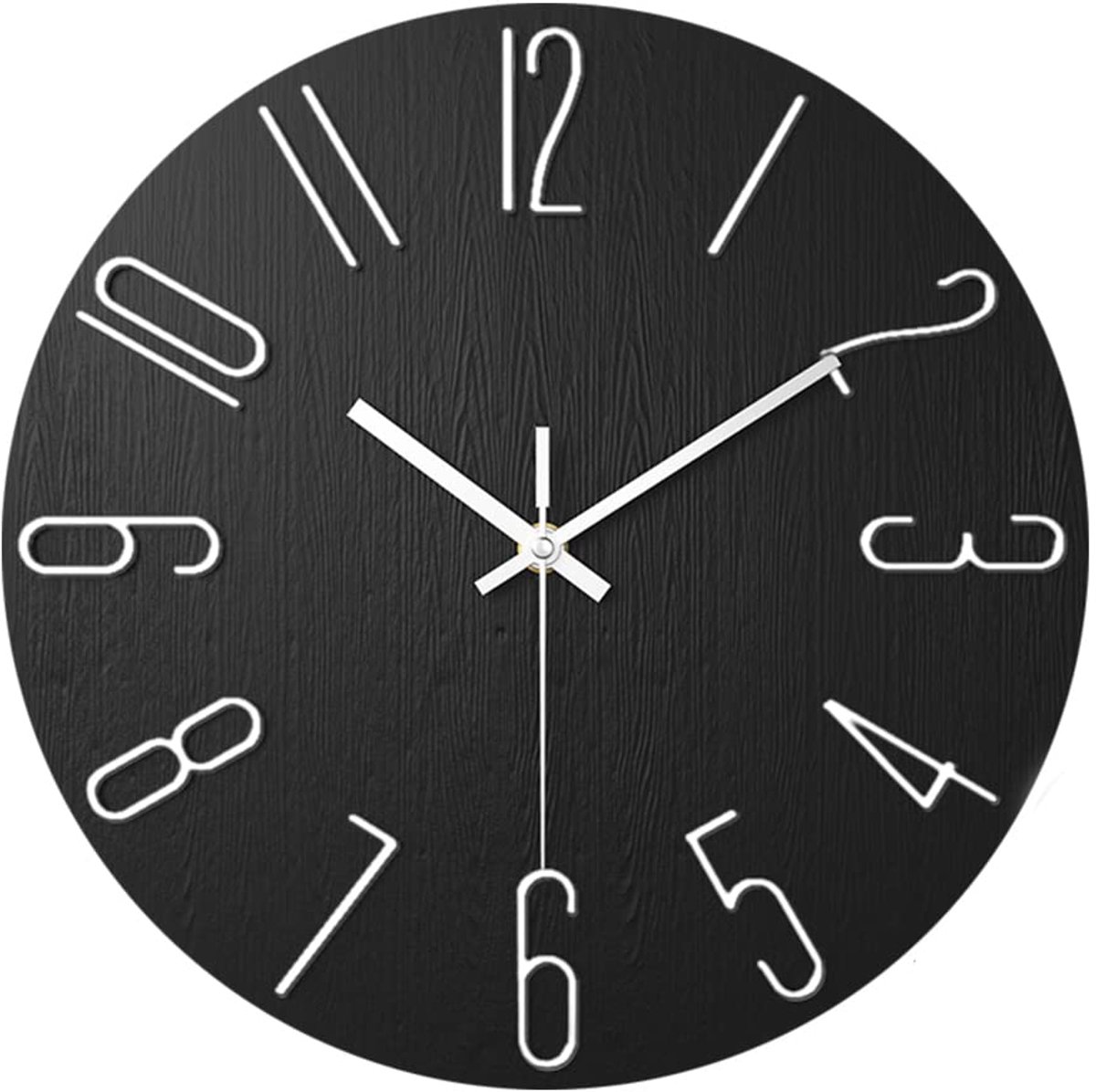 30 cm rond, modern, stil, zonder tikkende geluiden, binnenklok, niet tikkend, frameloos, 3D-nummer, dunne hangende klok voor woonkamer, keuken, kantoor, slaapkamer (zwart)