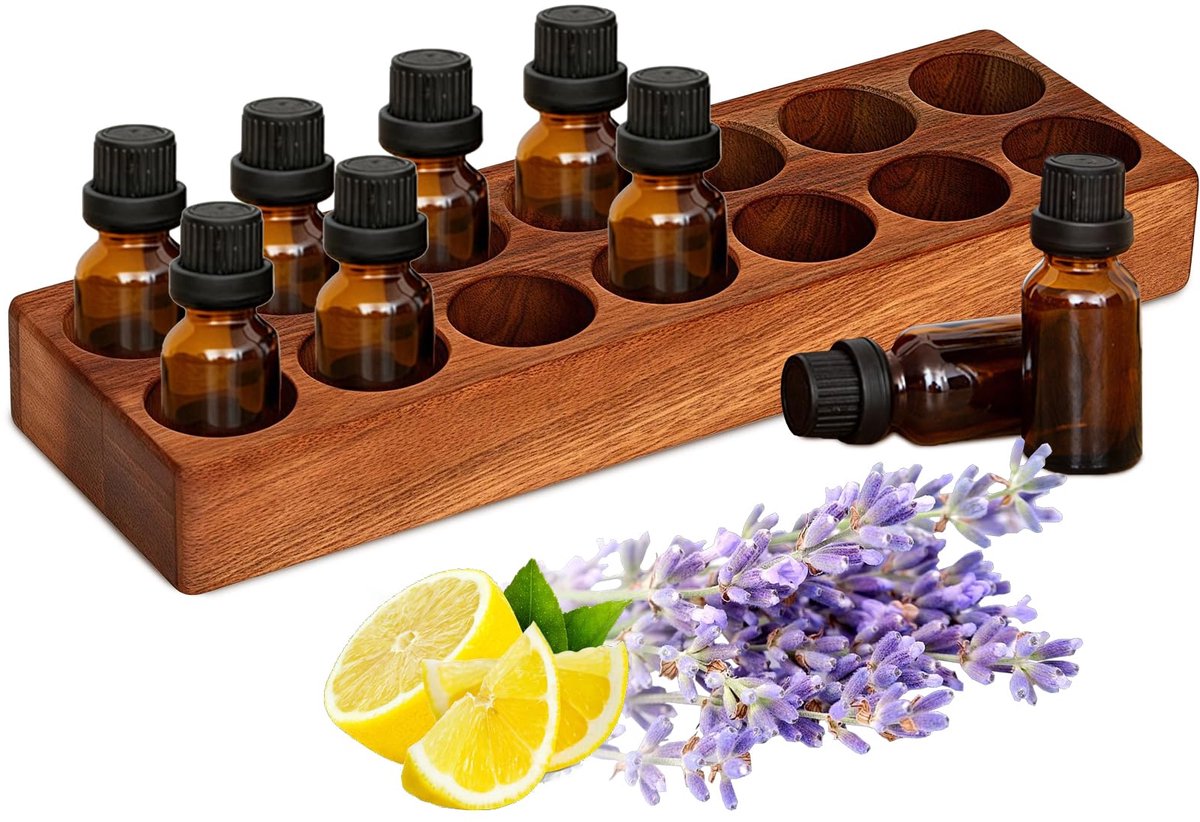 Essentiële Olie Houder met 14 Gaten, Opbergrek Display Stand voor 5-20ml Flesjes, Aromatherapie Organizer voor Nagellak Parfum Cosmetica, voor Thuis Badkamer Toilettafel