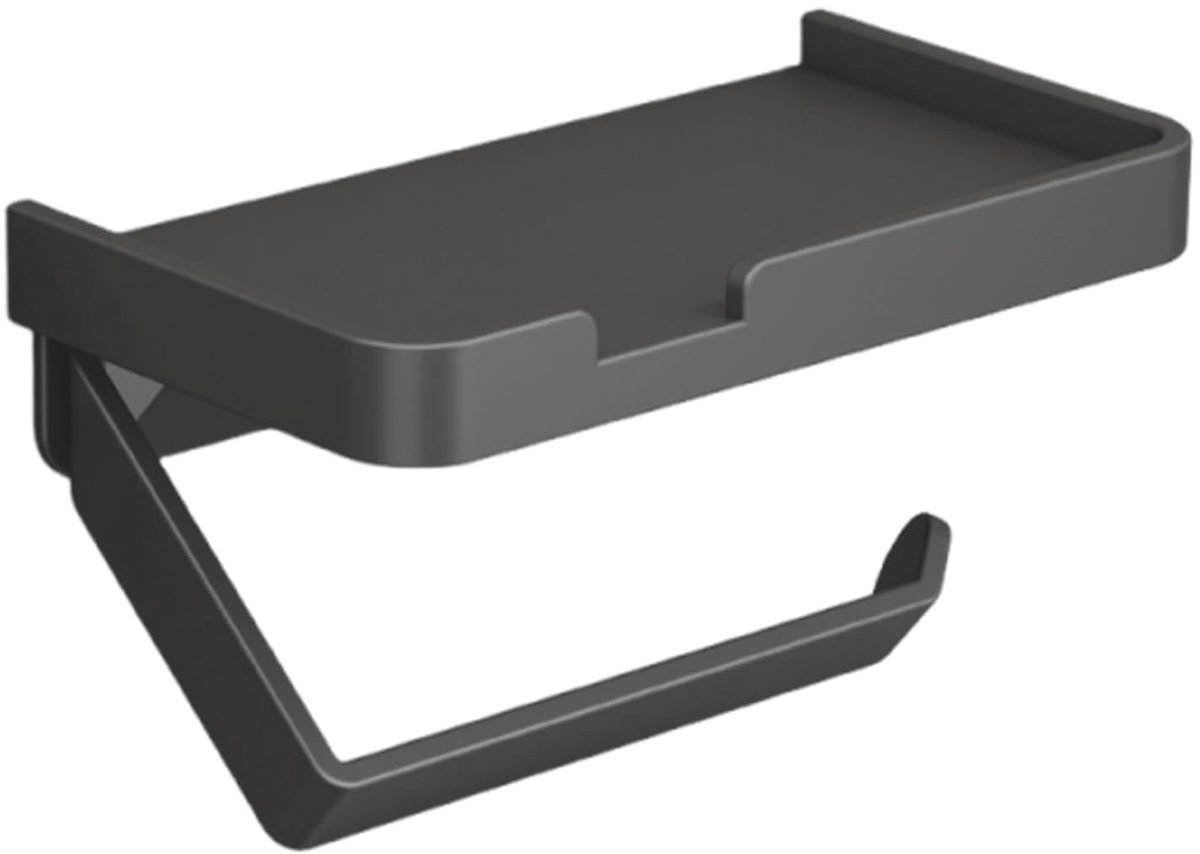 Toiletpapierhouder zonder boren, wc-papierhouder met plank, toiletpapierhouder, multifunctionele toiletrolhouder, voor keuken en badkamer, zwart