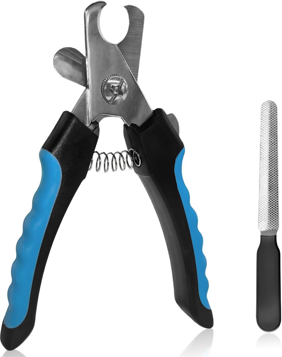 klauwschaar voor honden en katten, roestvrijstalen klauwtang met nagelvijl, klauwsnijder met veiligheidsbescherming (blauw-zwart)