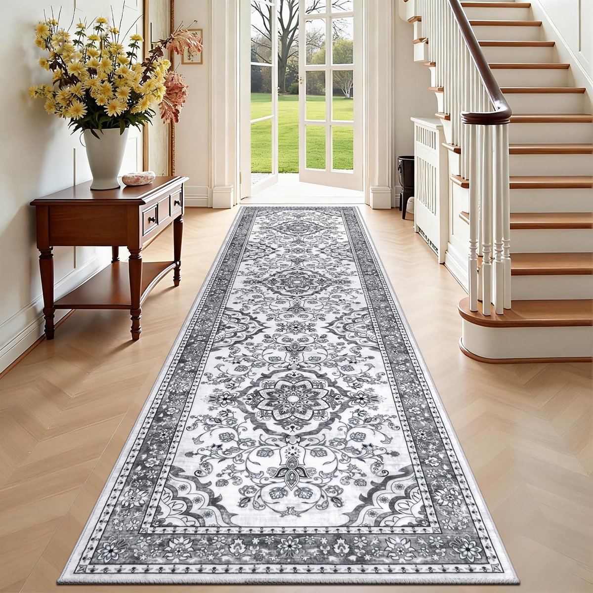 Extra lange tapijtlopers, 80 x 300 cm, grijs, wasbare lopers voor gangen, antislip super zachte keukenlopers, vintage halllopers, vloerkleden voor woonkamer, entree, slaapkamer