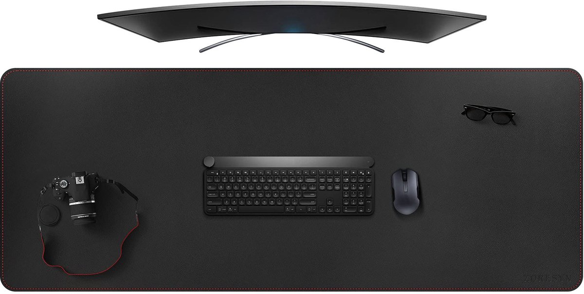 5XL mat van groot formaat (160 x 60 cm), PU-lederen verlengde grote gamingmuismat, antislip basis en waterdichte bureaumat voor toetsenbord en als verlengde muismat (zwart, 5XL - enorm groot)
