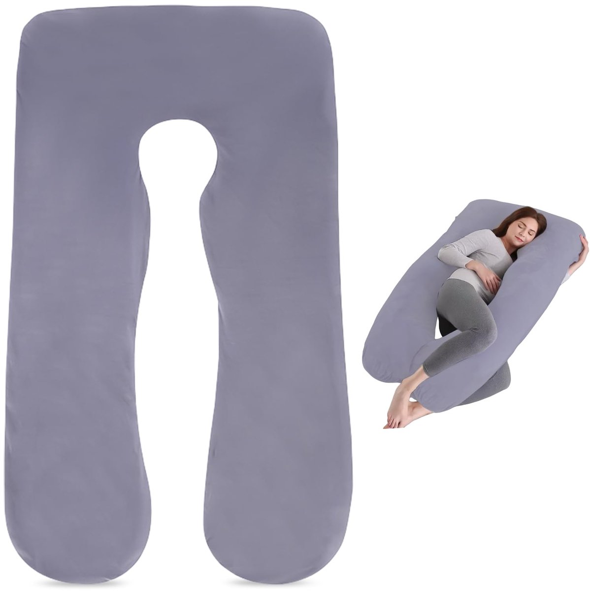 U-vormige kussenhoes: Afneembare zijslaapkussenhoes, vervangende hoes voor voedingskussen, comfortkussen voor zwangerschap, wasbaar in de wasmachine, 140 x 80 cm (grijs