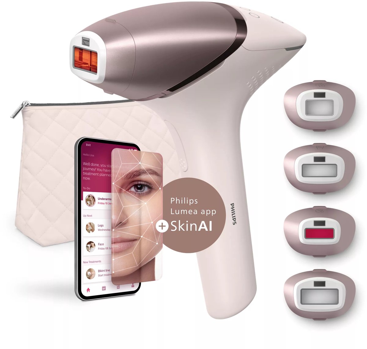 Philips Lumea IPL 9900 Series - Ontharingsapparaat met SenseIQ – Voor Lichaam, Gezicht, Bikini & Oksels – Inclusief 4 Opzetstukken - BRI951/00