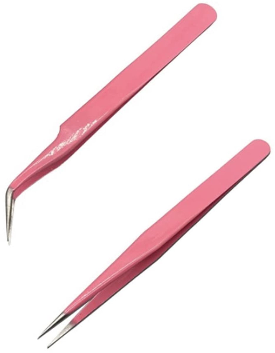 Pincet, 2 Stuks Roestvrijstalen Rechte en curve Tips Pincet, Wimpertangen, Professional Precision-pincet, Wimper Pincetten, voor Wimperextensies