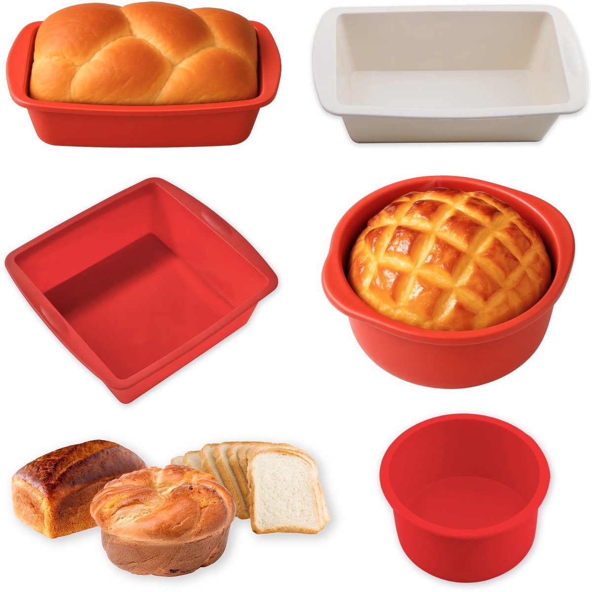 Dailygoods- Siliconen Bakvormen Set - 5 Stuks - Taartvorm/Rond - Cakevorm/Vierkant - Bakvormen/Rechthoekig - Hittebestendig - Eenvoudig Onderhoud - Bakvorm