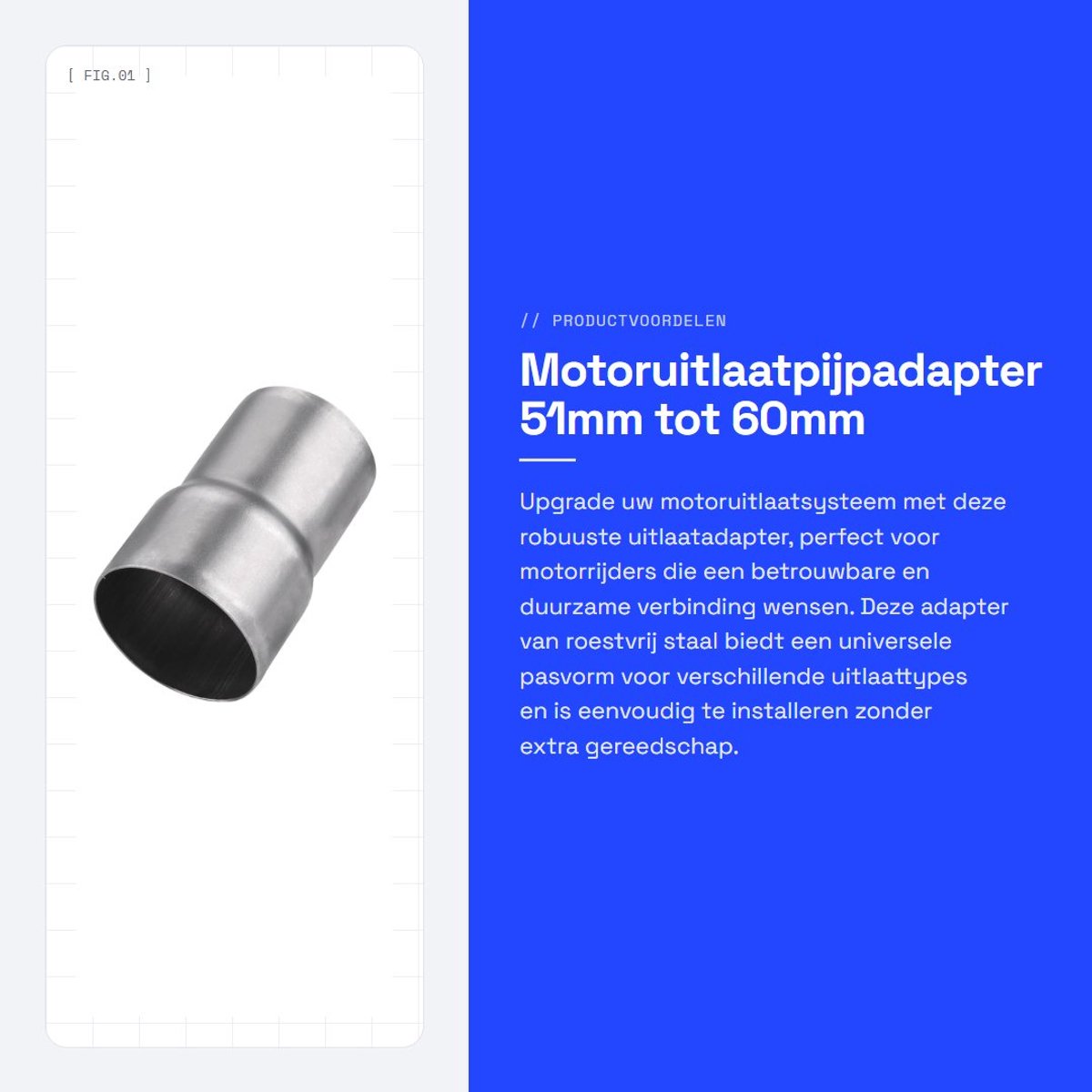Dailygoods - Motoruitlaatpijpadapter - 51mm tot 60mm Verloopstuk - Roestvrij Staal - Eenvoudige Installatie - Uitlaatconnector - Universele Adapter