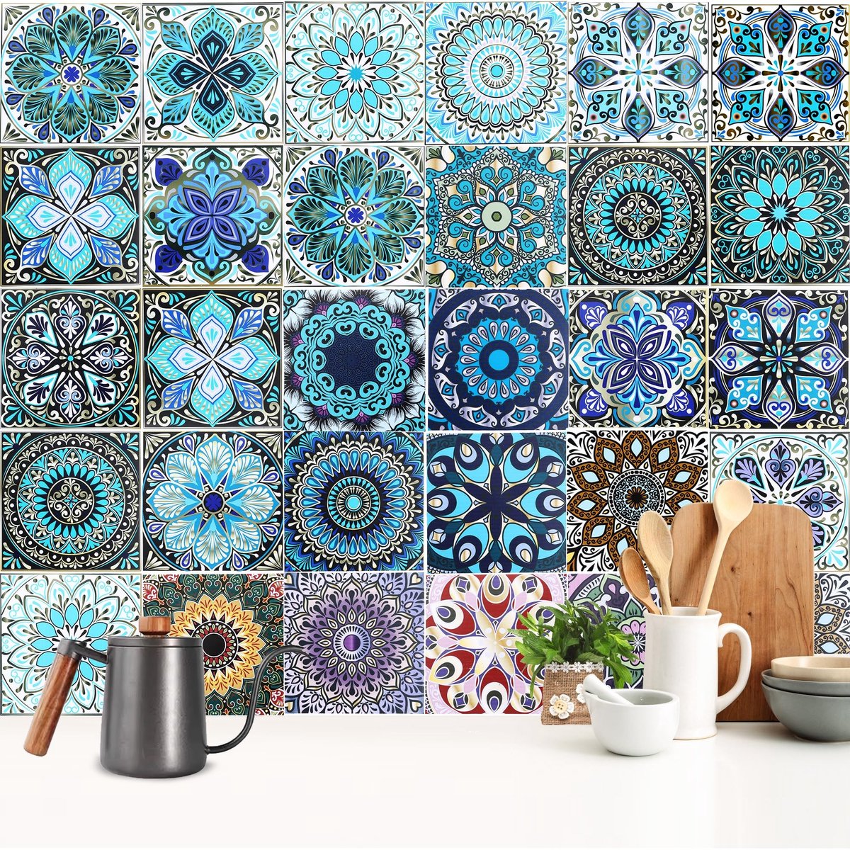 Dailygoods- Tegelstickers 30 Stuks - Tegelstickers 15x15 cm - Marokkaanse Stijl - Zelfklevend - Decoratief - Geschikt voor Keuken en Badkamer - Muurschildering