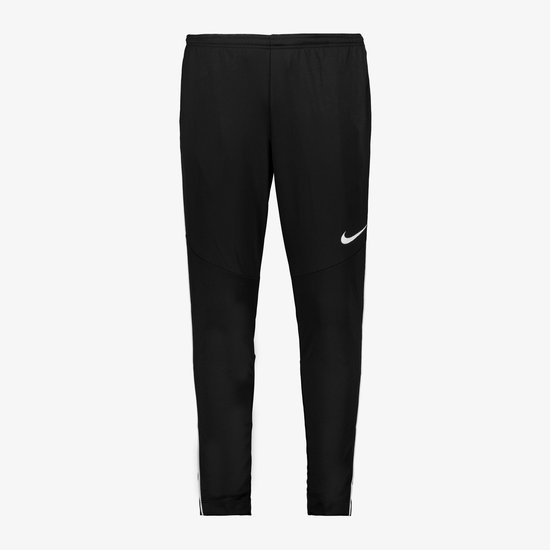 Zwarte Nike trainingsbroek met witte bies langs het been en Nike logo.
