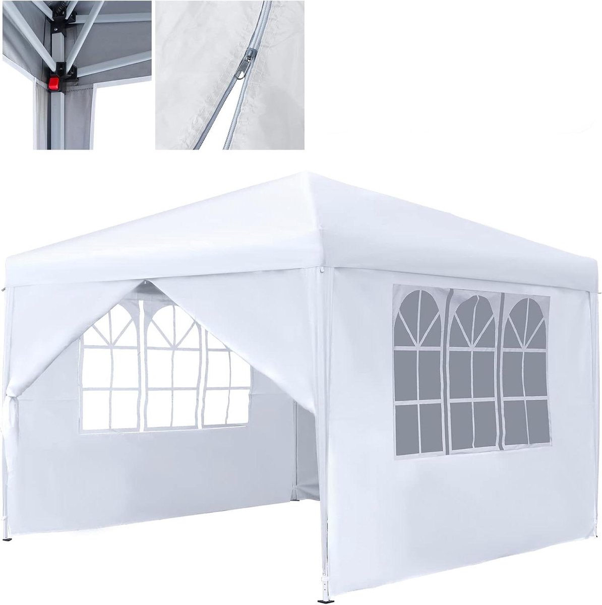 Opvouwbaar Paviljoen - Feesttent Tuin - Buitenfeest Organiseren - Waterdicht UV Beschermend - 3x3 Meter - Wit