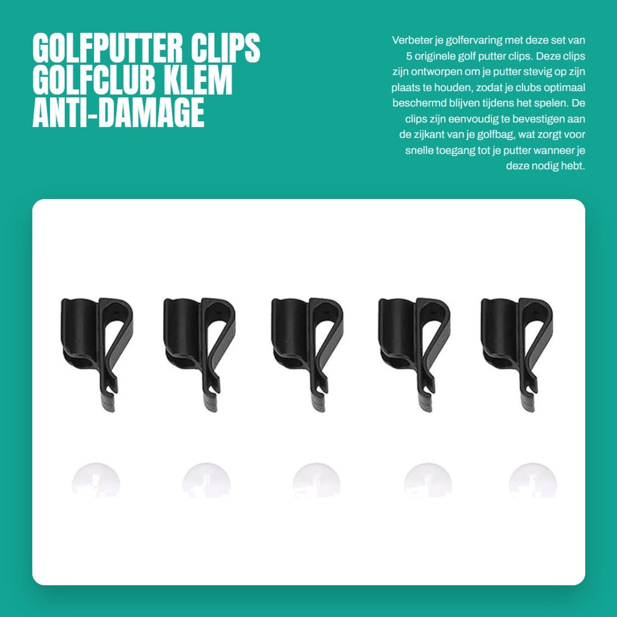Dailygoods- Golfputter Clip Antidamage - Golfclub Klem - Putter Houder - Bal Marker - 5 Stuks - Duurzaam Kunststof - Golfaccessoires