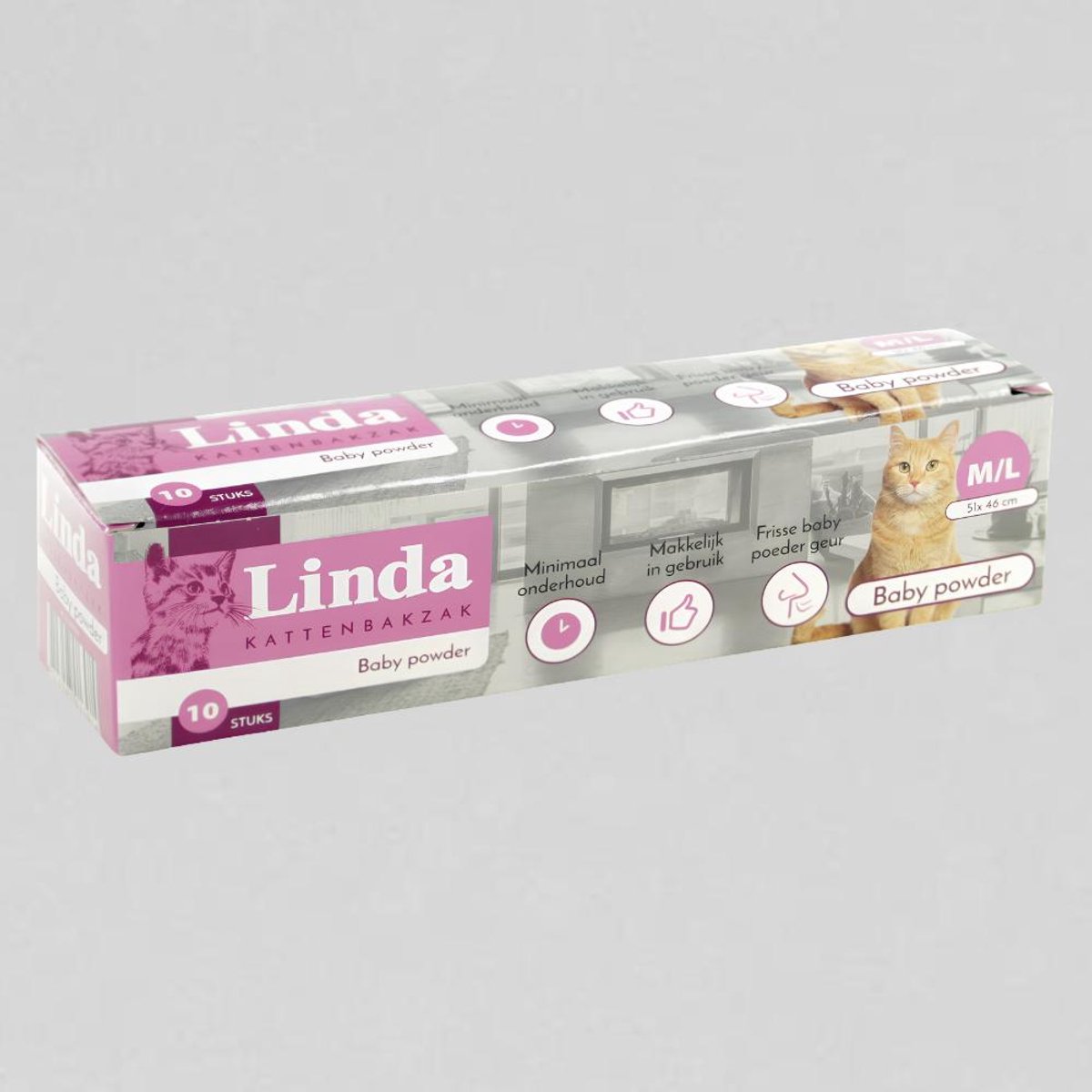 Linda Kattenbakzakken Babypowder M/L | 3 doosjes à 10 zakken - HDPE-plastic | 16 My | 51x46 cm - Babypoeder kattenbakvulling, Kattenbakzakjes baby powder parfum, Kattenbaķ zakjes M/L (05104601117)