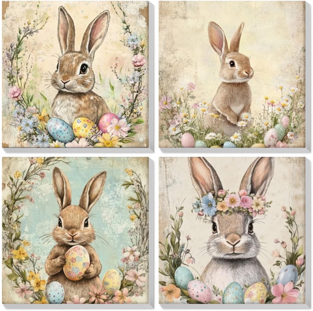 Dailygoods - Lxmsja 4 Pack Verf op Nummers Pasen voor Volwassenen Beginner met Frame, Schilderen op Nummers Konijn voor Volwassenen op Canvas, DIY Acryl Konijn Schilderij Kit Paasgeschenken voor Thuis