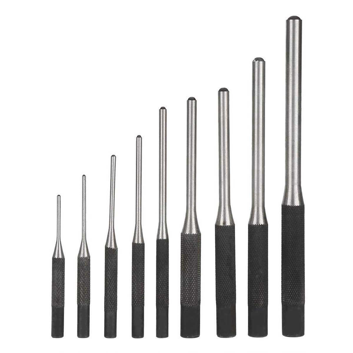 Dailygoods- Roll Pin Punch Set 9-delig - Duurzaam Staal - Ponsen voor Papier - Professionele Gereedschap - Antislip Uiteinden - Handige Draagtas