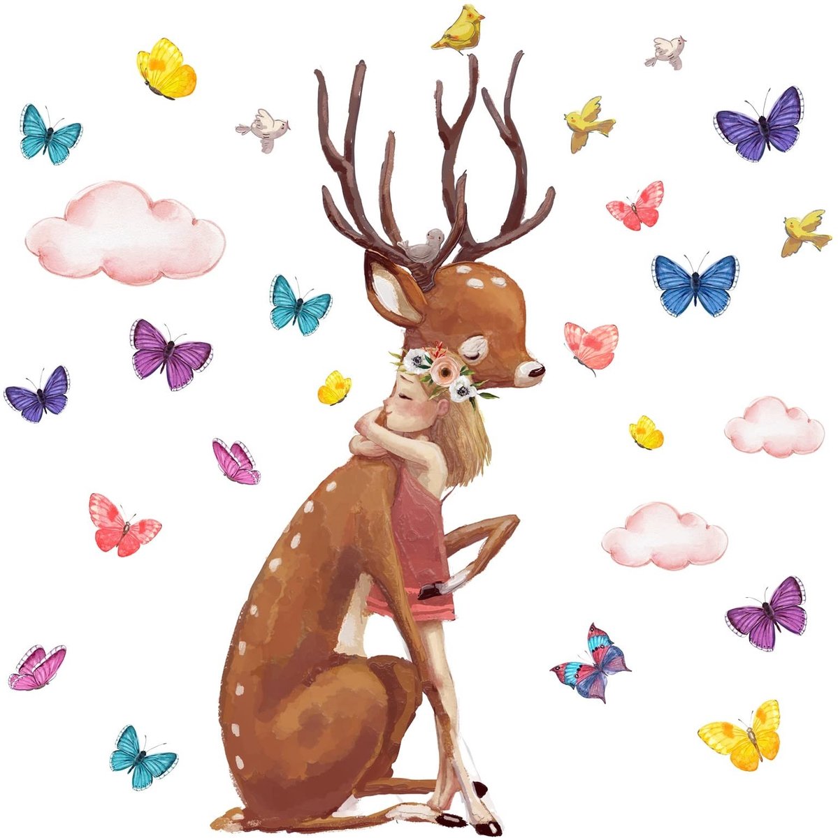 Dailygoods - ® Muurtattoo Beste Vrienden - Baby Muursticker Dieren en Vlinders - 73 x 68 cm