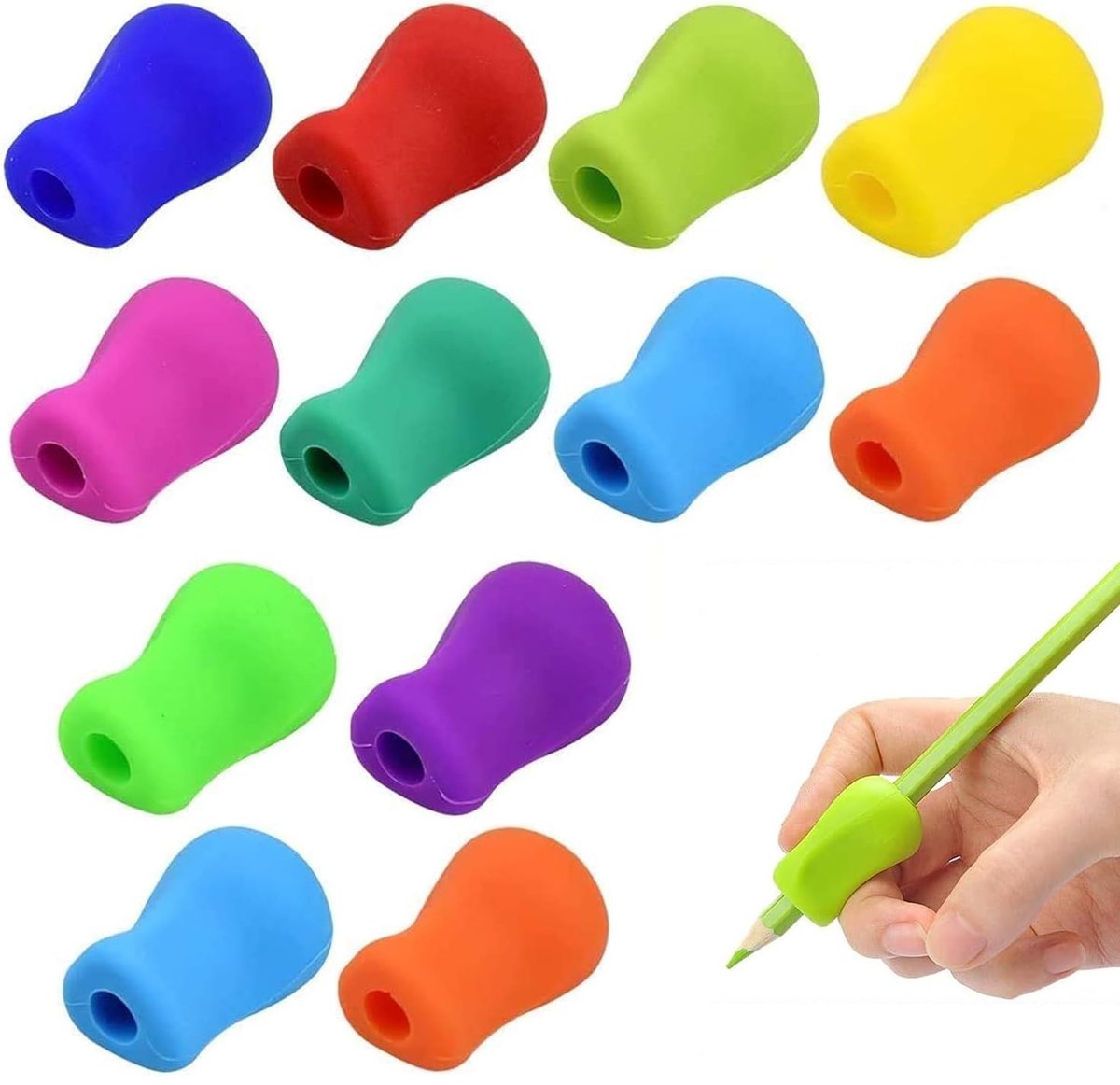Dailygoods- Pennenhouder Ergonomisch - 12 Stuks - Siliconen - Schrijfhulp voor Kinderen - Verbeterde Potloodgreep - Duurzaam en Herbruikbaar
