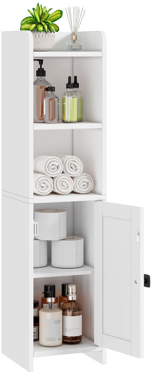 Dailygoods- Hoekkast voor Badkamer - Vloerkast met Verstelbare Planken - Toiletpapierhouder - Smalle Opbergkast - Vrijstaand - Ideaal voor Kleine Ruimtes - Badkamerkast