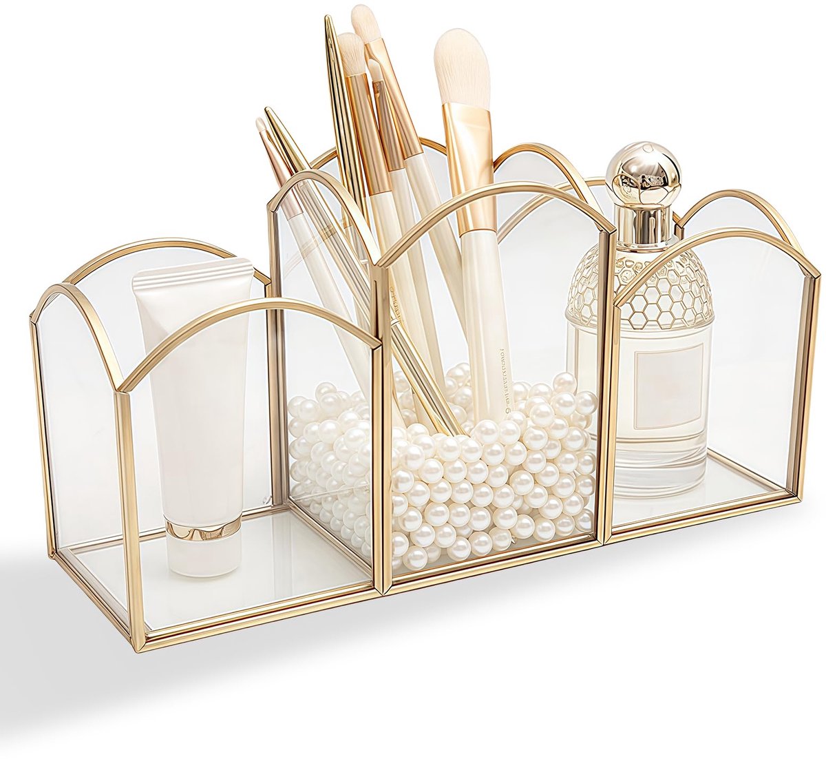 Make glaskwasthouder, vintage cosmetikkwasten, opbergen, organizer, cosmetica-organizer, goud, slaapkamer