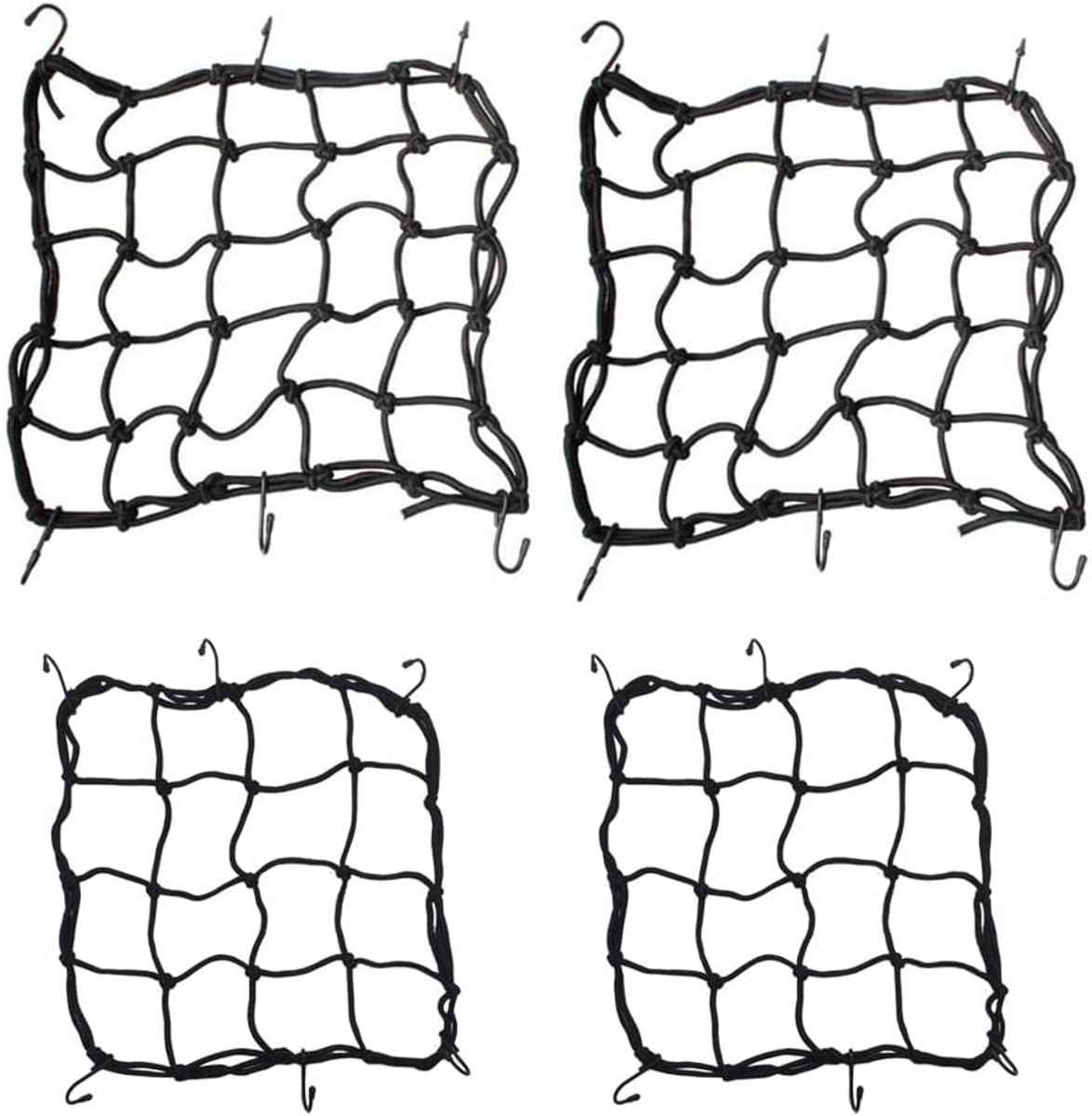 4 stuks, elastisch bagagenet, bagagenet, bungeenet, fietsbagagenet, met 6 haken, elastisch, rekbaar veiligheidsnet