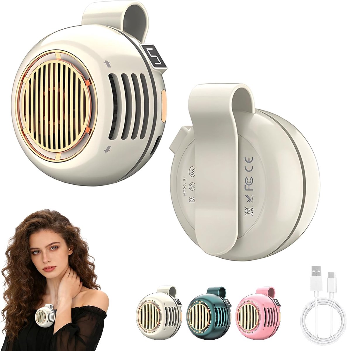 Draagbare, stille mini-ventilator met clip, 5 snelheidsstanden, 360° draaibare clipventilator, geschikt voor shirts en taillebanden, USB-oplaadbare kleine draagbare ventilator, geschikt voor buiten/reizen/kantoorgebruik, wit.