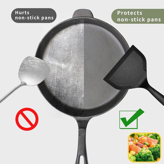 Silicone 2 Stuks, Antiaanbak Hittebestendig Tamagoyaki Pannenspatel Voor Koken Vis, Pannenkoeken, Eieren, Pizza, BPA-vrij (Zwart) — afbeelding 4