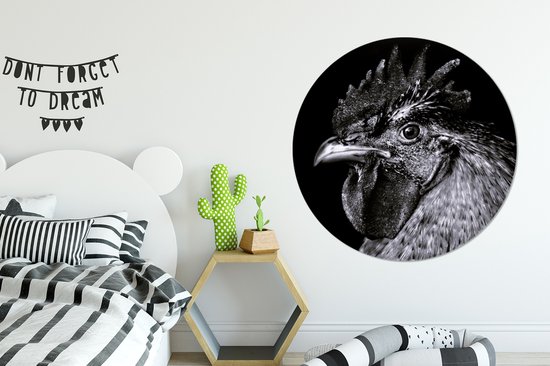 Cercle Mural - Cercle Mural - Coq - Vogel - Zwart - Wit - Aluminium - Dibond - 140x140 cm - Intérieur et Extérieur