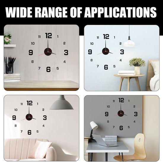 3D-wandklok, groot, 40 cm, doe-het-zelf wandklok om te plakken, stil en zelfklevend, doe-het-zelf stille moderne klok, muurtattoo, decoratie, decoratieve wandklokken, stickers voor woonkamer