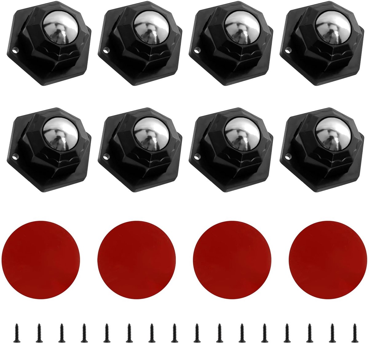 8 Stuks Zwart Kogelwielen 20mm Meubelwielen Zelfklevende Zwenkwielen 360 Graden Kogelrollen met 2 Montagegaten