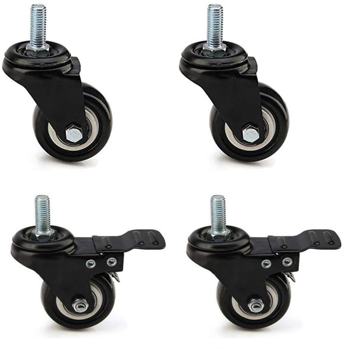 Set van 4 stuks 40 mm meubelwielen met rem, M8 x 25 mm zwenkwielen-draad, kleine zwaarlastrollen, belastbaar tot 240 kg, 360° draaibaar - voor transportwielen, wagentjes en meubels