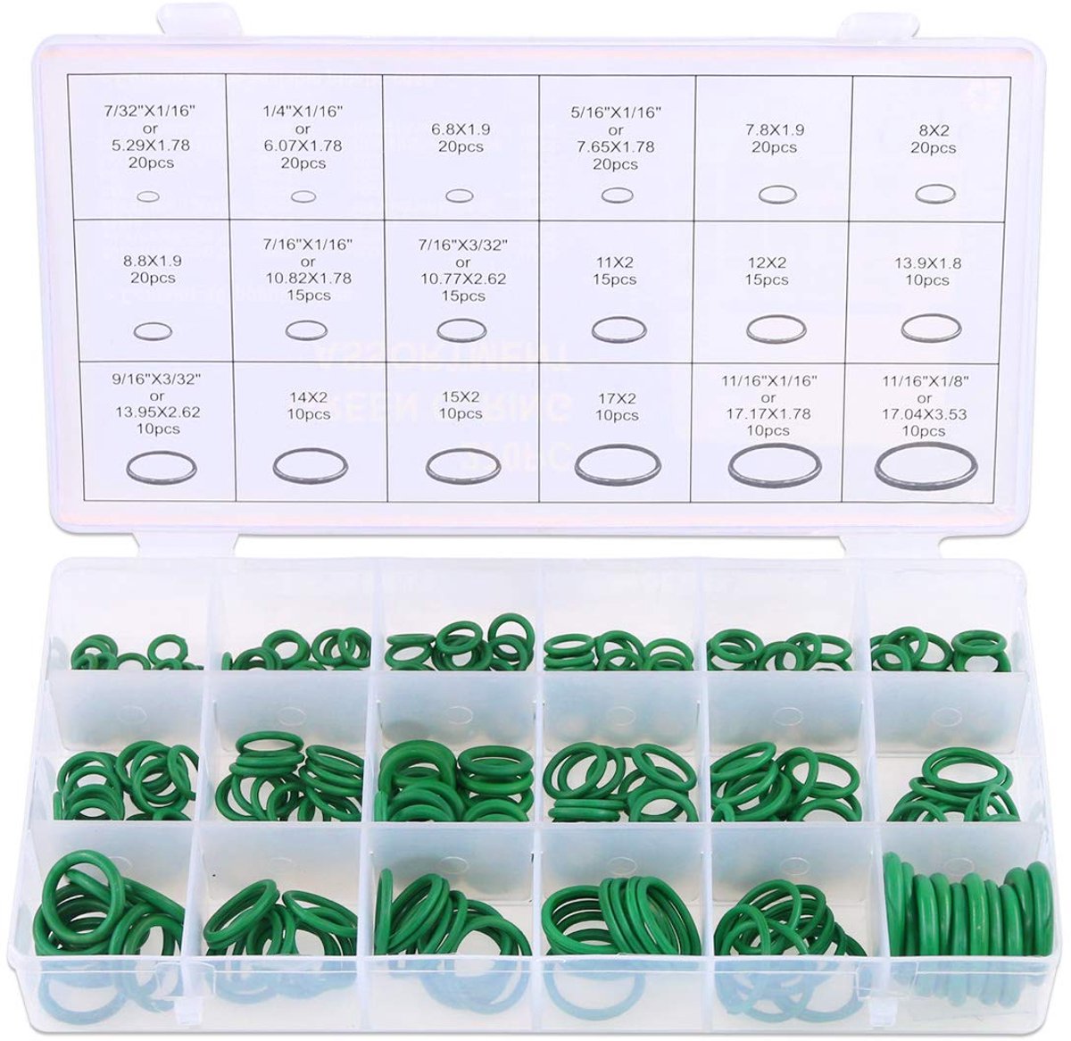 18 GröÃŸen 270 Stück Gummi O-Ring Auto Auto Fahrzeug Klimaanlage Kompressor-Sortiment Kit (grün)