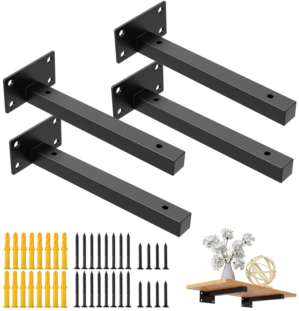 4 stuks, plankondersteuning, dragers voor zware last voor wandrek, producthouder, zwevende plankdrager voor wandconsole, zwart, van roestvrij staal, 80 kg draagkracht (30 cm)