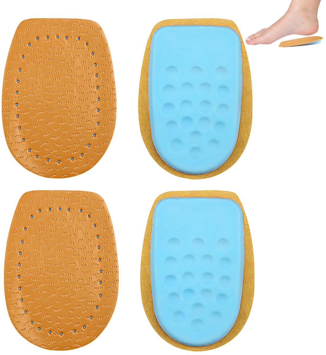 2 paar hielkussens voor schoenen van rundleer, 9,2 x 6,8 x 1 cm, hakwiggen, achillespees, schoenverhoging, met onzichtbare hoogteversterking, uniseks, bruin