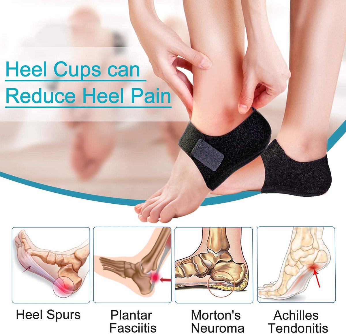 mouwen, 2 STKS Gel Heel Protectors voor Plantaire Fasciitis, Achilles Tendonitis Bone Spur- Hiel Cups Hiel Pads Hiel Kussen om Hiel Pijn en Druk te verlichten (UK Vrouwen 3.5-8.5, Mannen 5.5-9)