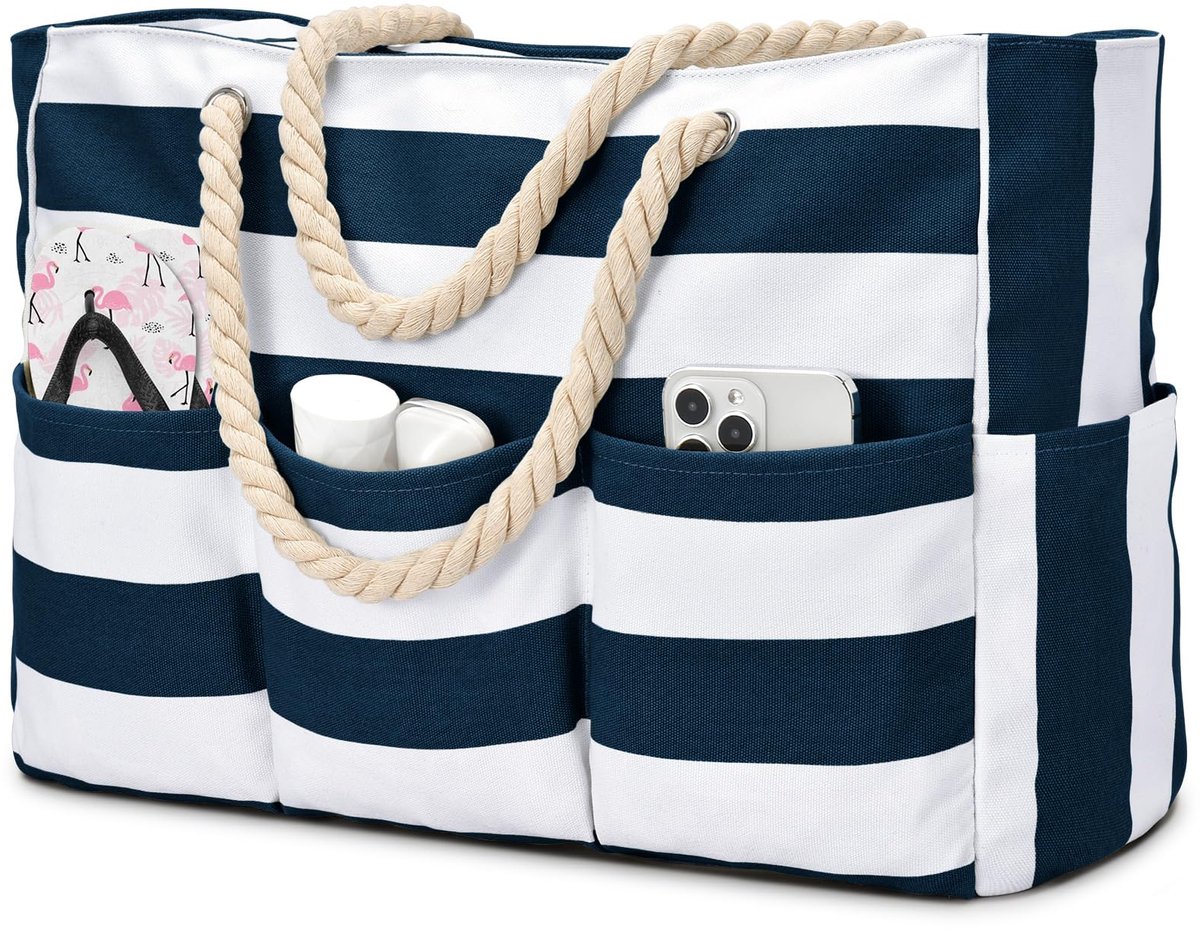 oscaurt Strandtas, waterdichte badtas, XXL shoppertas voor dames, veelzijdige schoudertas met ritssluiting, strandtas, tote bag, opvouwbare reistas met meerdere vakken