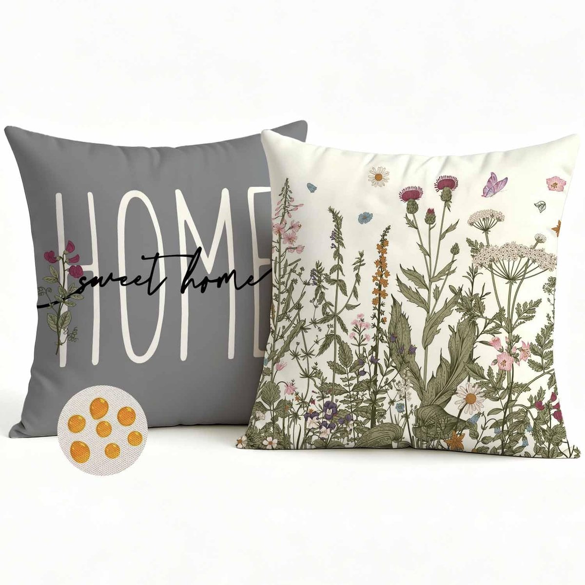 Kussenhoezen voor bank, 45 x 45 cm, voor buiten, waterdicht, grijs, decoratieve kussenslopen, groene plant, modern, voor woonkamer, balkon, tuin, outdoor, decoratie, set van 3