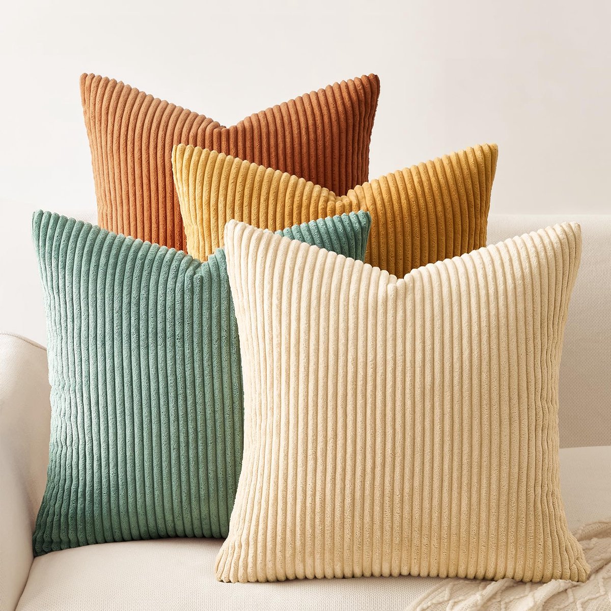 Kussenhoes 50x40 set van 4 Pcs Fluweel Oranje-blauw Kussenhoezen Decoratieve Kussenhoes Bank Kussen Deco Voor Bank Slaapkamer Woonkamer Balkon Kinderen Pluizig Keurverloop, Gestreept