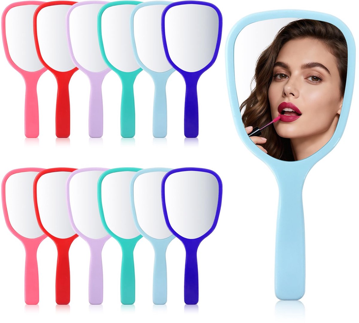 Handspiegel met handvat, kleine handheld cosmetische spiegel, draagbare reisspiegel, make-upspiegel voor thuis, camping, kantoor (6 kleuren)