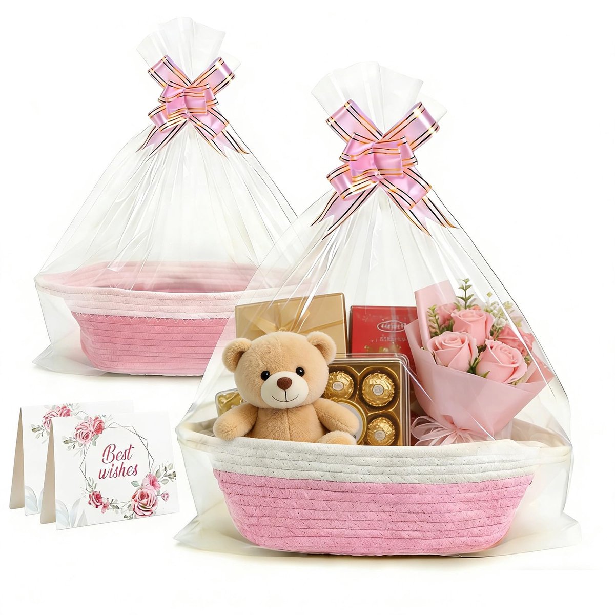 Set van 2 geschenkmanden, leeg, gevlochten, geschenkmand, 30 x 20 x 12 cm, geschenkmand met cadeauzakjes en linten, mandjes, cadeau voor Moederdag, Valentijnsdag, verjaardagsdecoratie, mand voor