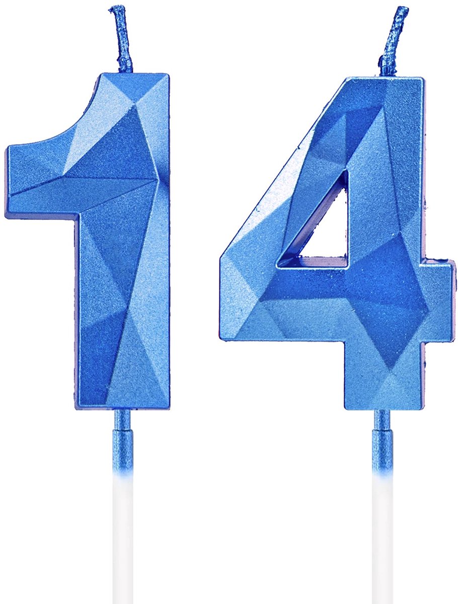 14e Verjaardagskaarsen, Saffier Blauwe Nummerkaarsen Verjaardagsdecoratie, Happy Birthday Taart Topper, voor Verjaardagsfeesten Bruiloften Bedrijfsjubilea