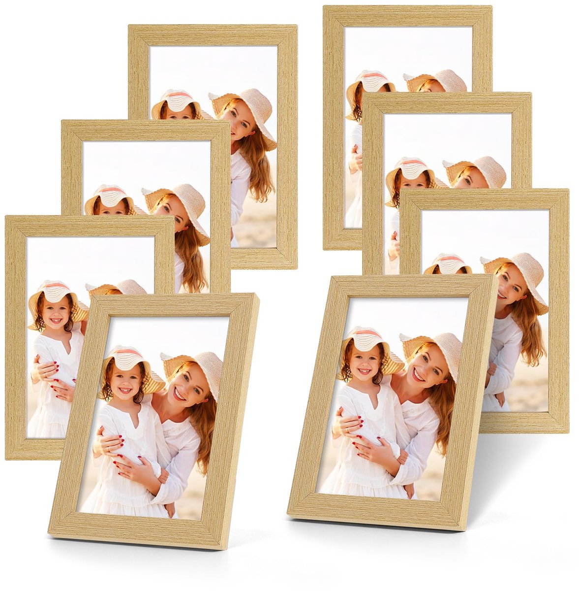 Fotolijst 10 x 15 cm, hout, set van 8 echt hout, mini-fotolijst, 15 x 10 cm, MDF frame met onbreekbaar acryl en draaisluiting achterwand, kleine fotolijst voor thuis, kantoor, school