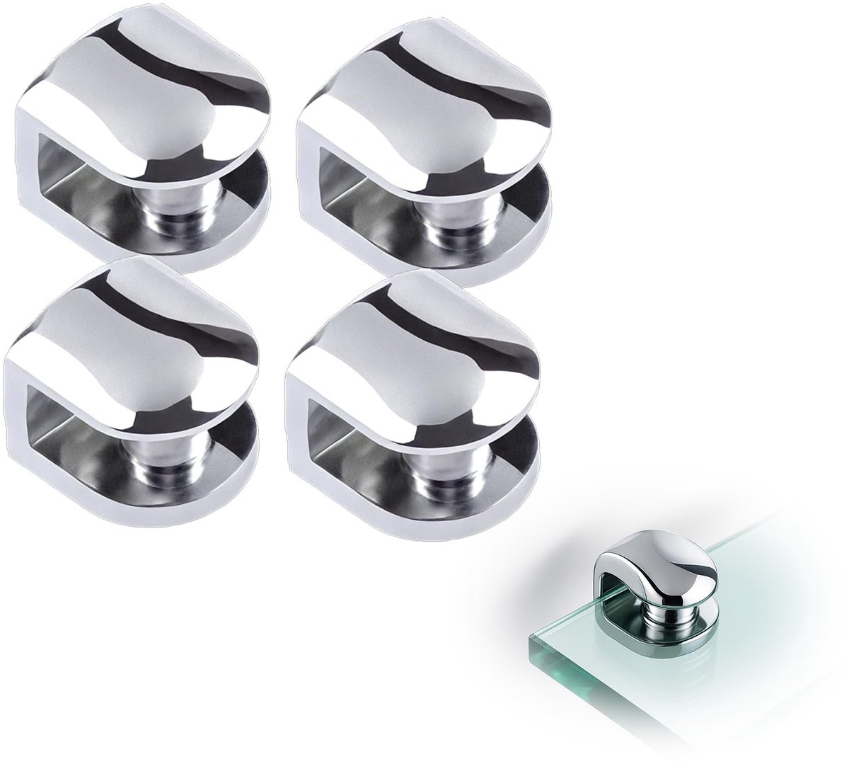 4 stuks glashouders, zinklegering, verstelbare glasklem, glazen plankdragers voor 8-10 mm dik glas, glasplankhouder, klembevestiging voor badkamer, woonkamer, kasten, meubels