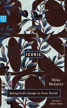 Boekomslag 'Iconic' met olijftakpatroon op de achtergrond en tekst 'Being God's Image in Your World' door Mike McGarry.